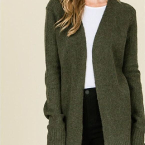 Lumière and Company Back Lace-up Olive Green Oversized Cardigan Sweater Sz Large - Picture 2 of 6